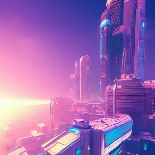 Image similar to beautiful air City，rendered by Beeple, by Makoto Shinkai, syd meade, synthwave style, environment concept, digital art, unreal engine, WLOP, trending on artstation, 4K UHD image, octane render