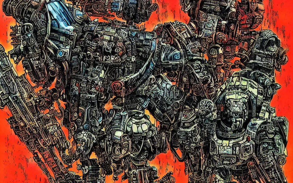 Image similar to techno - savage space marine, perfect future, awarding winning digital art by philippe druillet