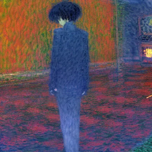 Image similar to a serial experiments lain inspired Claude Monet scenery artwork
