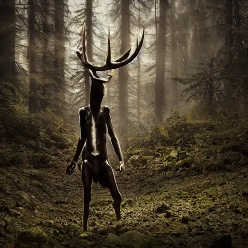 Prompt: Wendigo in an eerie forest, studio lighting, award winning
