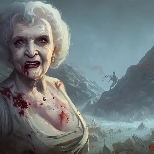 Prompt: zombie betty white geog darrow greg rutkowski