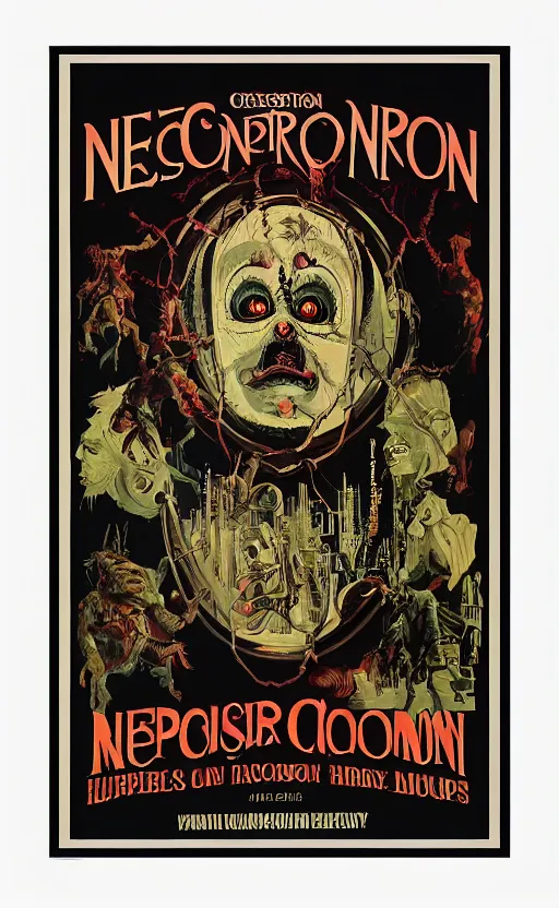 Prompt: cursed with necronomicon horrorcore cel animation poster depicting easter bunny, intricate faces, metropolis, 1 9 5 0 s movie poster, post - processing, vector art