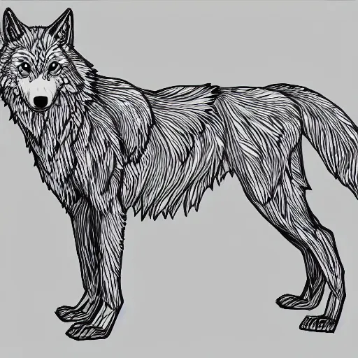 Prompt: wolf template base lineart, full-body view, simple, black and white, coloring book style, high quality, HD, 8K