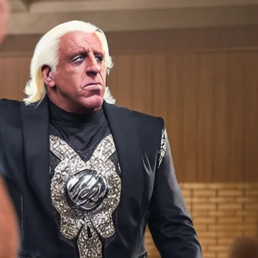 Prompt: ric flair, movie still, from the new weekend at bernie's movie, 8 k, realistic