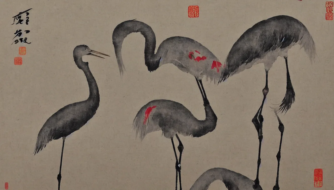 Image similar to traditional chinese painting of a crane