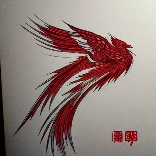 Image similar to white and red phoenix flying, japanese ink artstyle, trending on artstation