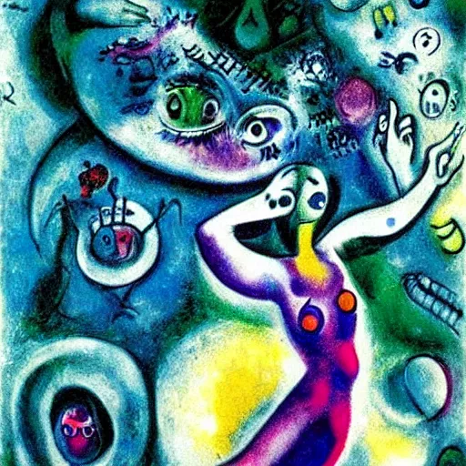 Image similar to A body art. A rip in spacetime. Did this device in her hand open a portal to another dimension or reality?! Monster by Mistake by Marcell Chagall intuitive