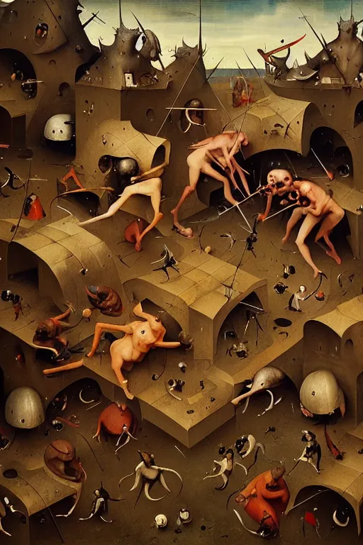 Image similar to hieronymus bosch, greg rutkowski, anna podedworna, painting of a twitch moderators fighting over who is more pathetic