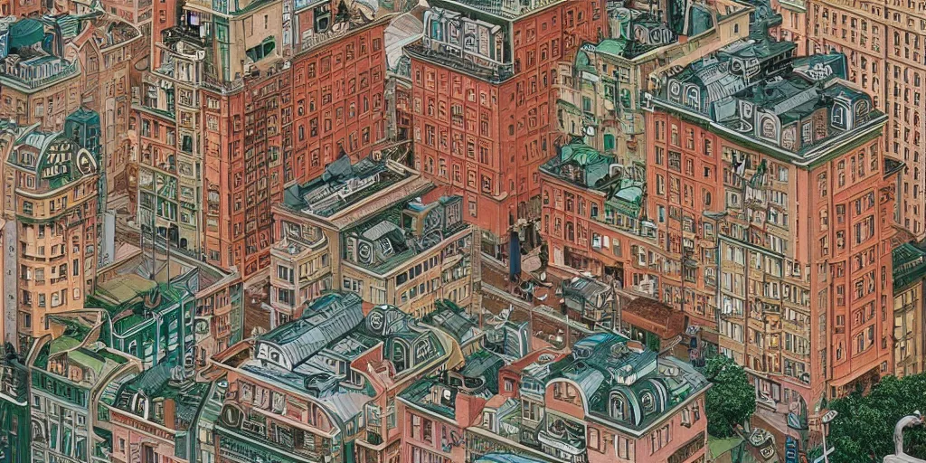 Prompt: A cityscape illustrations, by Wes Anderson, hyper detailed, intricate