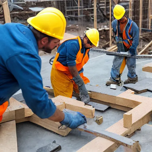 Prompt: construction workers working on a square portal