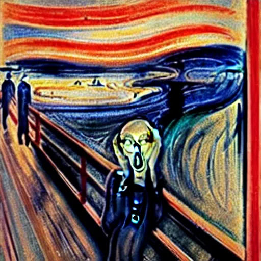 Prompt: the scream by edvard munch in the style of zdzislaw beksinski