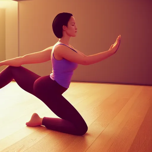 Image similar to A realistic Chik doing yoga, photorealistic, octane render, hyperrealistic,