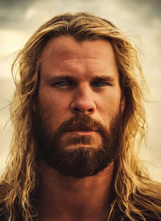 Image similar to closeup portrait of Valiant Thor, depth of field, zeiss lens, detailed, symmetrical, centered, fashion photoshoot, by Annie Leibovitz and Steve McCurry, David Lazar, Jimmy Nelsson, Breathtaking, 8k resolution, extremely detailed, beautiful, establishing shot, artistic, hyperrealistic, beautiful face, octane render