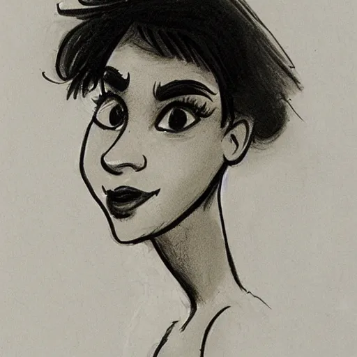 Image similar to milt kahl sketch of black hair cuban girl with dog nose