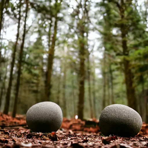 Image similar to a round shaped rock rolling down in a forest, action photography motion blur