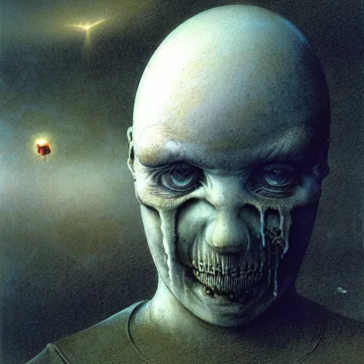 Prompt: humpty dumpty front view by by luis royo and wayne barlowe, beksinski