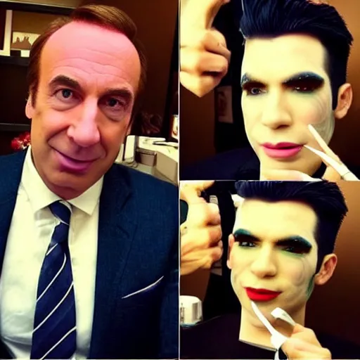 Prompt: “Saul Goodman as a beauty YouTuber making a video with James Charles about makeup”