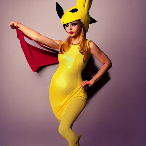 Image similar to elegant woman dressed up as pikachu, art photo by Annie Liebovitz and Alphonse Mucha, digital photo, clean, sharp, smooth, glossy photo