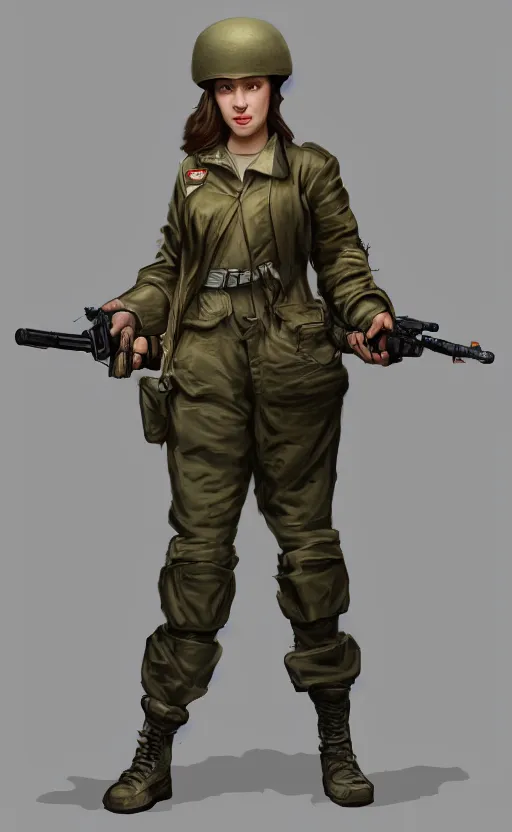 Prompt: Female in military uniform. By Rembrandt and artstation trending