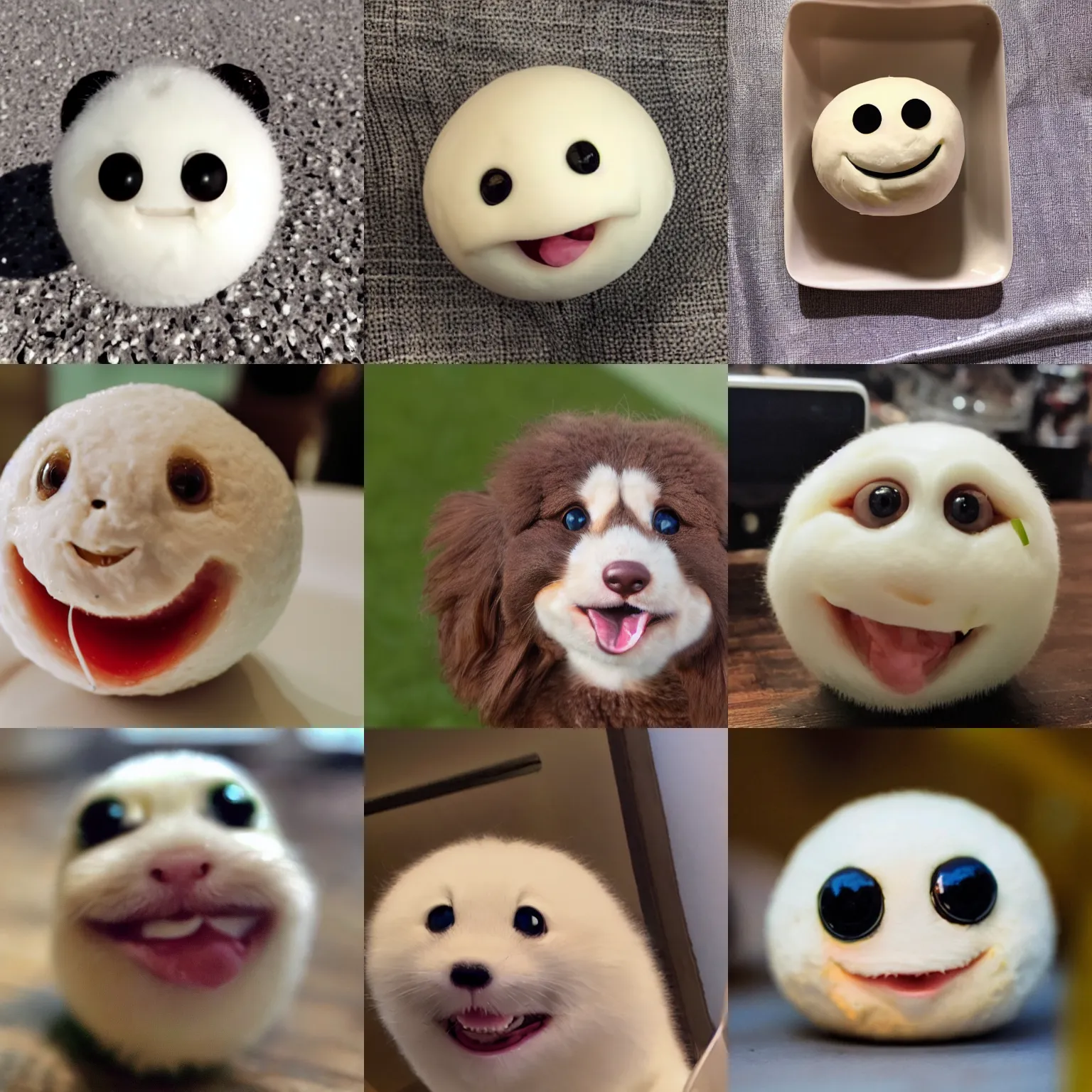 Prompt: A cute mozzarella ball smiling at the camera
