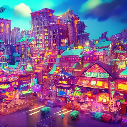 Prompt: a city made out of candy, unreal engine, artstation, epic artwork, concept art