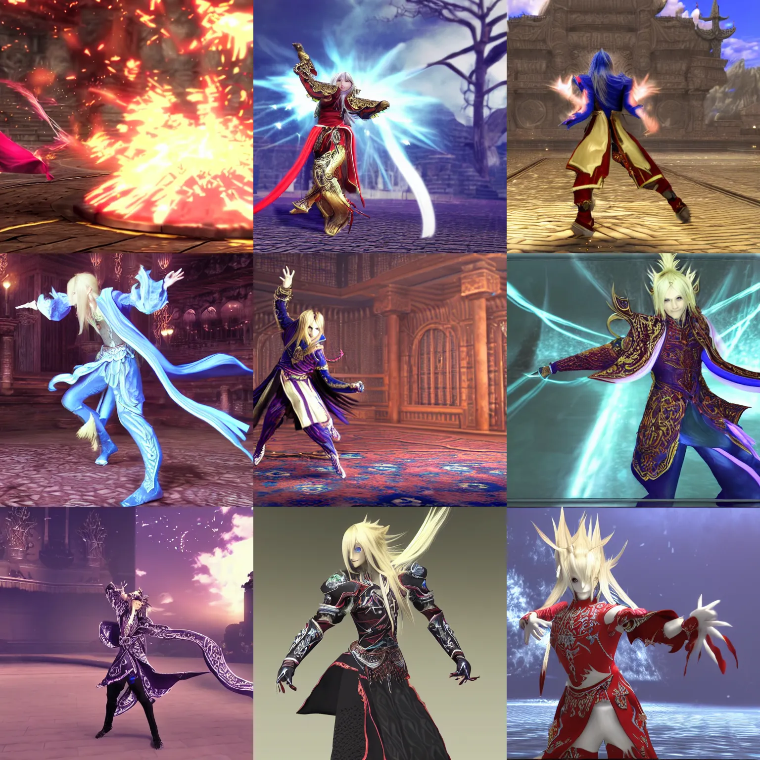 Prompt: Zenos from Final Fantasy XIV dancing, ingame screenshot, videogame, rendering, 3d