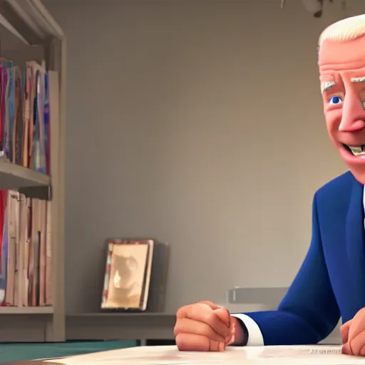 Image similar to joe biden on meth as seen in award winning animated pixar movie 4k octane render