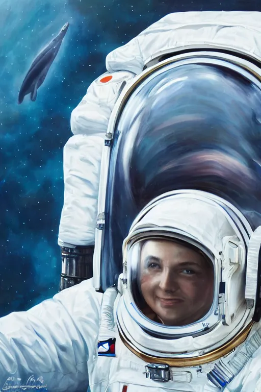 Prompt: whale shaped astronaut suit, whale, oil on canvas, intricate, portrait, 8 k highly professionally detailed, hdr, cgsociety