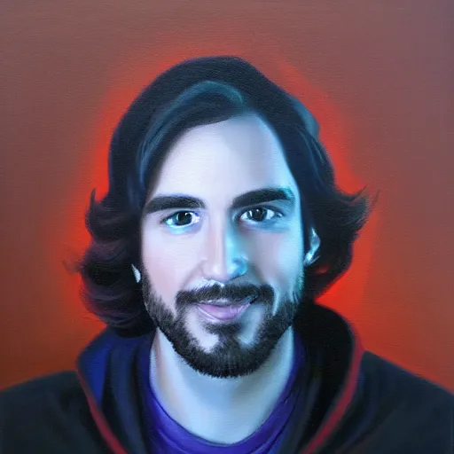 Image similar to portrait of twitch streamer vinny vinesauce, oil painting