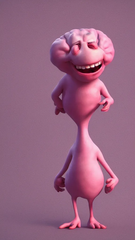 Prompt: a funny character, charismatic and intelligent the brain, 3 d design, ambient occlusion, soft body, post - processing, colorful, pink colors, pixar studio style