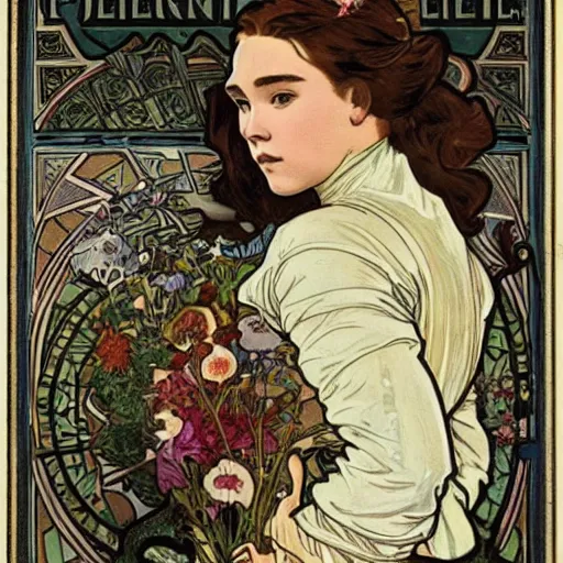 Prompt: florence pugh, extremely detailed, french noveau, alphonse mucha