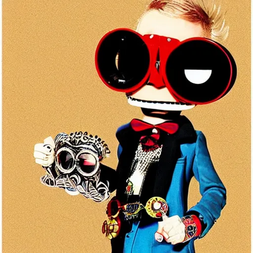 Image similar to a eccentric goth guy wearing goggles and eclectic jewelry, small details, aesthetic!!!, by jamie hewlett, jamie hewlett art,