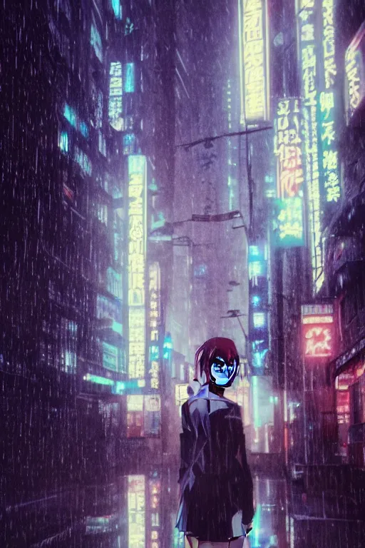 Prompt: Cinestill 800t, 8K, highly detailed, seinen manga 3/4 closeup portrait, eye contact, focus on clear transparent see through raincoat, tilt shift zaha hadid style anime background: famous blade runner anime remake, pond scene