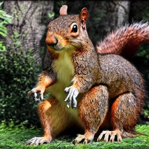 Prompt: giant, mutated squirrel monster, highly detailed, realistic,