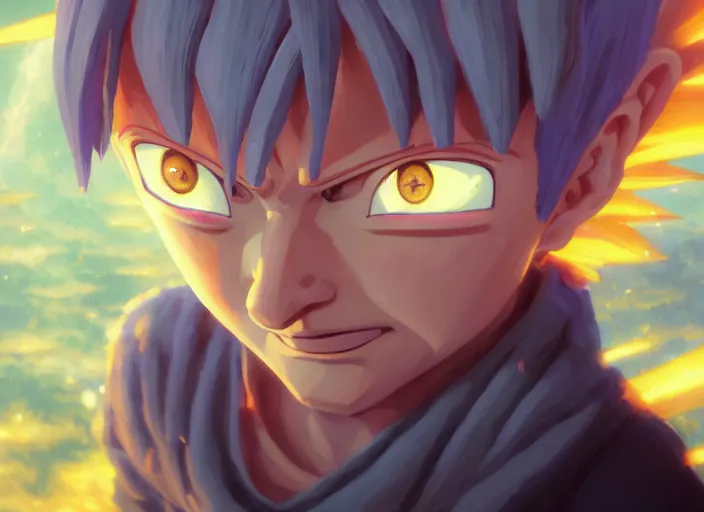 Image similar to highly detailed portrait of zatch bell, in dragon ball, stephen bliss, unreal engine, fantasy art by greg rutkowski, loish, rhads, ferdinand knab, makoto shinkai and lois van baarle, ilya kuvshinov, rossdraws, tom bagshaw, global illumination, radiant light, detailed and intricate environment