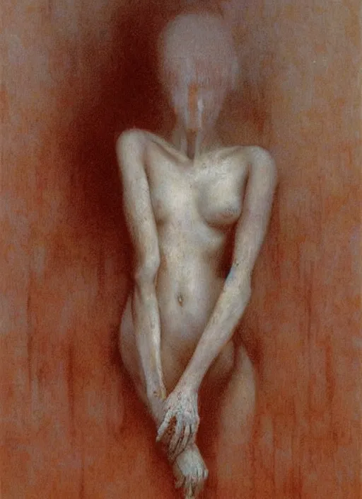 Prompt: girl with short hairs by Beksinski and Luis Royo