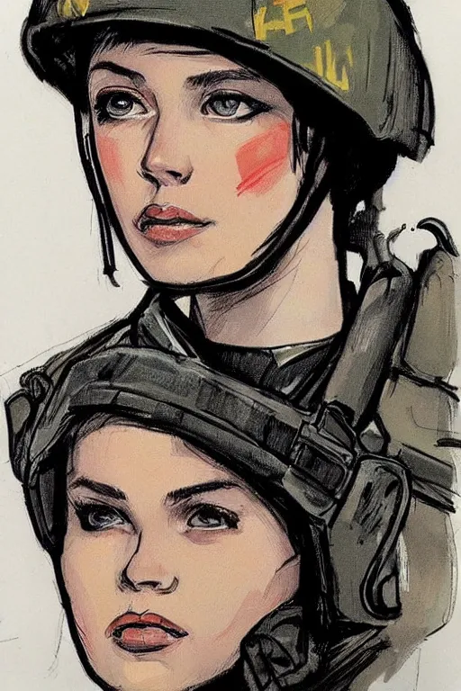 Prompt: beautiful portrait of a young ukrainian female soldier, frank miller style, sketch