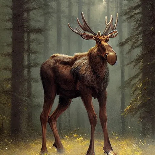 Image similar to humanoid moose anthropomorphic moose hominid moose by greg rutkowski