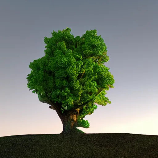 Image similar to trees on the hill with no shadows, without shadows, 3 d render, weird, dreamcore, dream fever, detailed