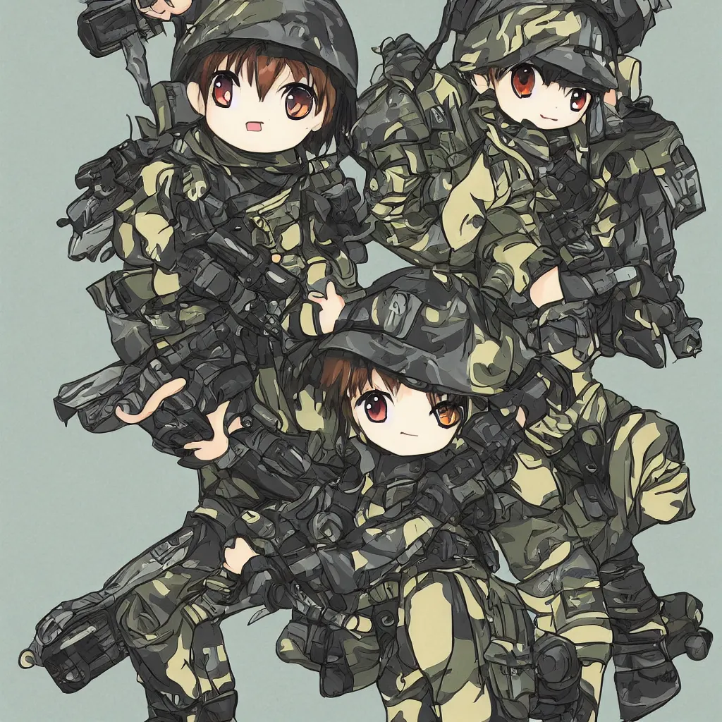 Image similar to highly detailed chibi anime soldier, pixiv