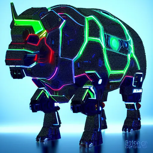 Image similar to a cybertronic bison, leds, high detail, sharp, studio, digital art