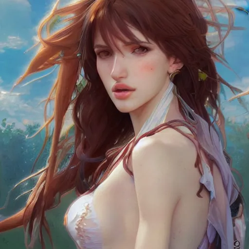 Image similar to ultra realistic illustration, bella thorne as anime, intricate, elegant, highly detailed, digital painting, artstation, concept art, smooth, sharp focus, illustration, art by artgerm and greg rutkowski and alphonse mucha