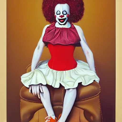 Prompt: portrait of a female birthday clown, full body, painted by Trevor brown