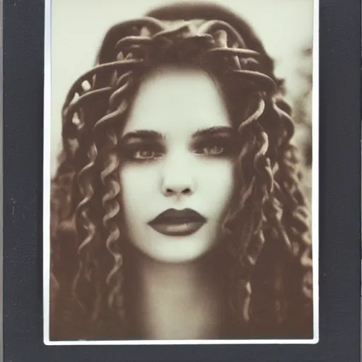 Image similar to a very beautiful polaroid picture of medusa, award winning photography
