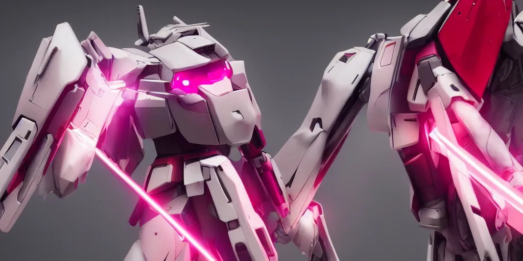 Image similar to a female gundam is in the shape of a metal beetle which left hand with laser knives, the body is full of cyber lamp, pink and red color style, daniel, intricate mechanical details, futuristic, 2 k aesthetic, dramatic lighting, 4 k, 3 d octane render, provenance, detailed, trending on artstation