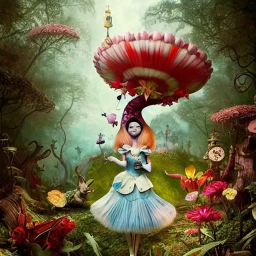 Prompt: alice in wonderland, by ray caesar and vincent callebaut and sandra chevrier and phillipe druillet, trending on artstation hq, deviantart, pinterest, 4 k uhd image