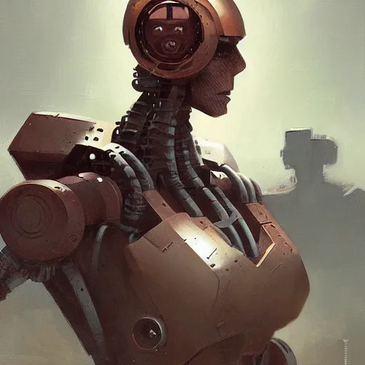 Image similar to portrait of a robot by greg rutkowski in the style of frank frazetta and boris vallejo