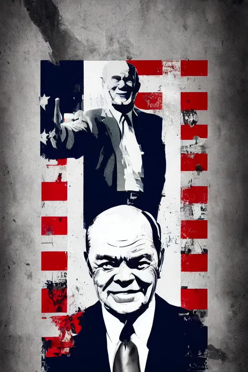 Image similar to minimal movie poster, ike, jack nicholson is united states president dwight eisenhower, solid colors, cinematic, fan art, trending on artstation