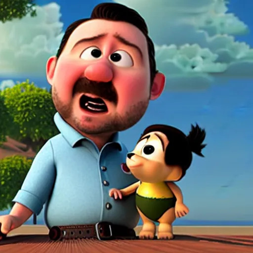 Prompt: ricky gervais as a pixar disney character from up ( 2 0 0 9 ), unreal engine, octane render, 3 d render, photorealistic