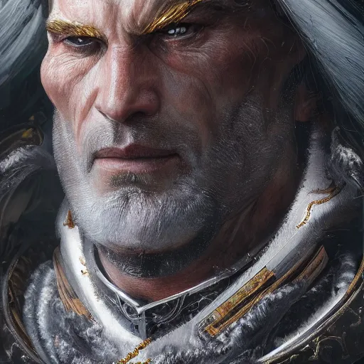 Image similar to close up portrait of emperor karl franz in renaissance armor, by cedric peyravernay and feng zhu, highly detailed, excellent composition, cinematic concept art, dramatic lighting, trending on artstation